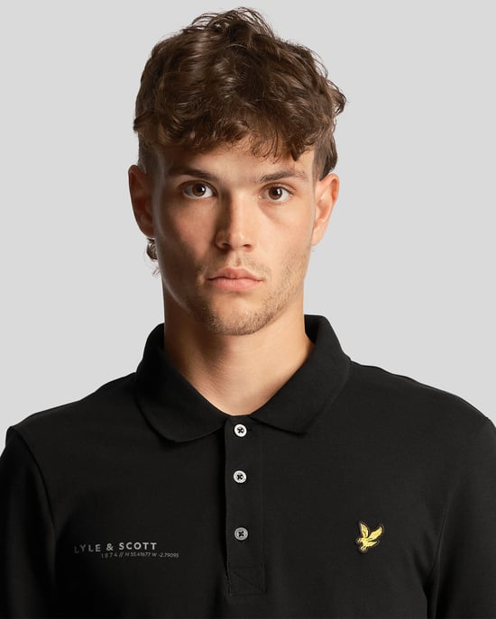 Lyle & Scott men's long sleeve polo shirt with matching print in black