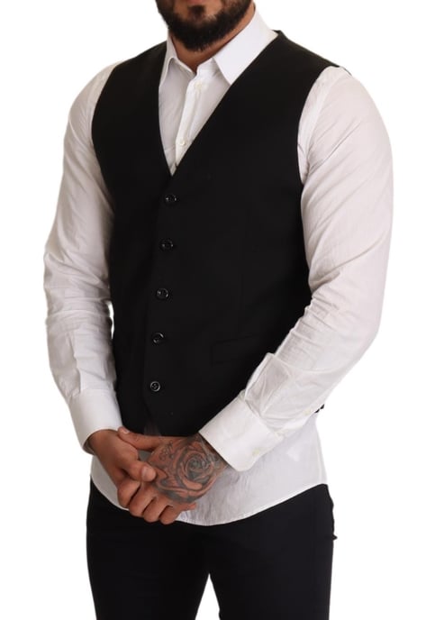 Dolce & Gabbana Herren Schwarz Wolle Formelle Weste Kleid - Image 5