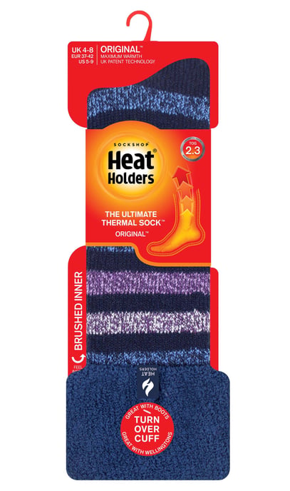 Heat Holders - Damen / Herren Extra lange gestreifte Gummistiefelsocken | Thermosocken mit Bündchen - Navy Stripe - Image 2