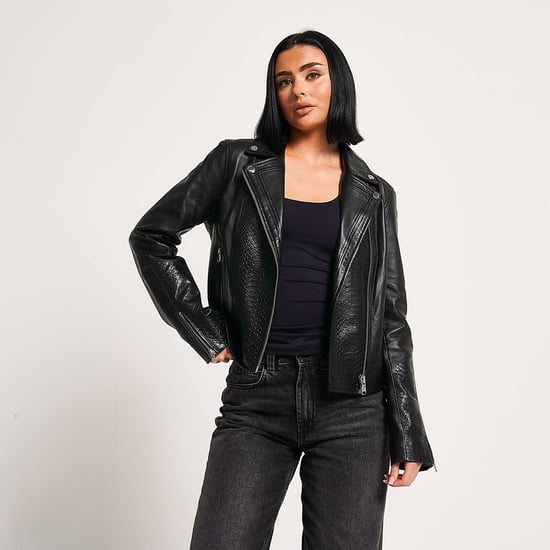 Barneys Originals Leather Jacket With Snake Print Panels