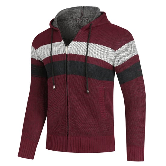 Herren Winter ubergangsjacke Strickjacke mit Kapuze Gefuttert Grobstrick Kapuze Warme Jacke Burgund - Image 2
