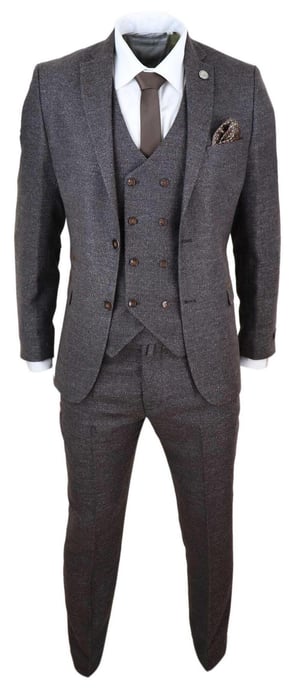Herren Braun Wolle 3-teiliger Anzug Doppelt Knopf Tweed Peaky Blinders 1920 - Image 2
