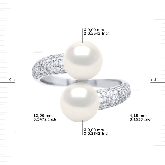 Ring YOU AND ME 2 Water Beads Jewelry Sweet White 9-10 mm 925