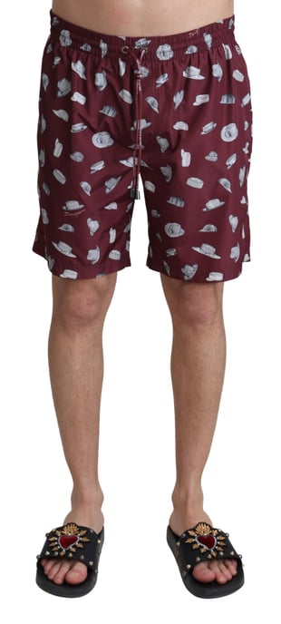 Dolce & Gabbana Men's Maroon Hats Print Beachwear Shorts Swimwear - Image 1