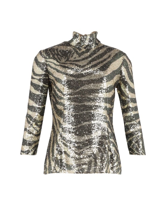 Dolce & Gabbana Zebra-Print Rollkragenoberteil in bunten Pailletten - Image 1