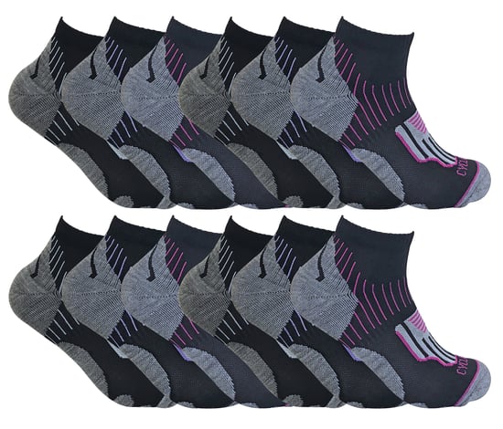 12 Paar Multipack Damen Radsport Socken | Socken Snob | Schwarz Low Cut Socken | Ideal für Laufen, Fitnessstudio & Sport - Schwarz - Image 1