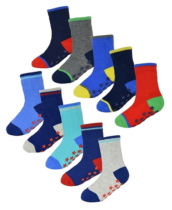 Rutschfeste Baby-Jungen-Socken | 10er-Pack | Socken-Snob | Weiche Baumwollsocken mit Sternchen-Greifern - Style 2 - Image 1