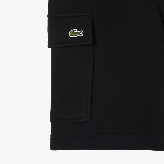 Boy's Lacoste Juniors Brushed Cotton Fleece Cargo Shorts in Black