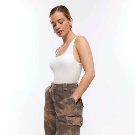 River Island Womens Cargo Trousers Petite Khaki Camo Embellished