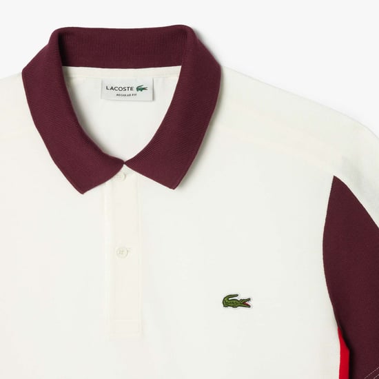 Men's Lacoste Regular-Fit Colour Block Polo Shirt in Cream