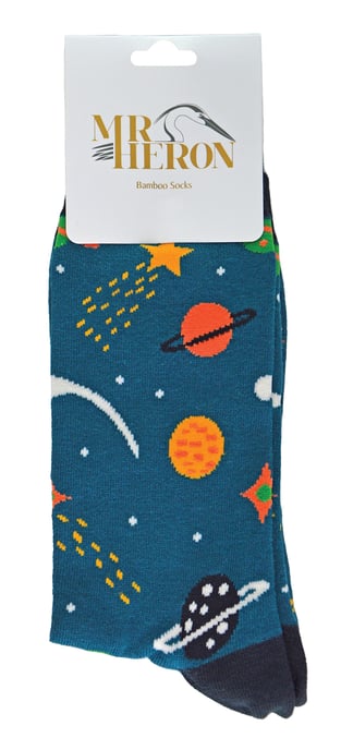 Mens Solar System Space Socken | Herr Heron | Neuheit Sterne Galaxie Planeten gemusterten Bambus-Socken - Raum (Navy) - Image 2