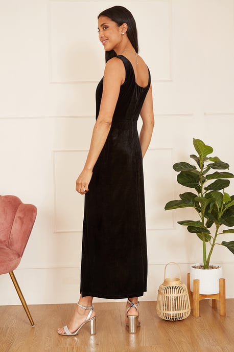 Black Velvet Fitted Midi Dress