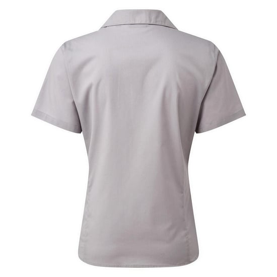 Premier Damen Kurzarm Popeline Bluse / Arbeitshemd (Silber) - Image 2