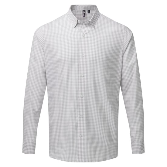 Premier Mens Maxton Check Langarmhemd (Silber/Weiß) - Image 1