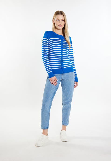 Dreimaster Strickjacke Damen Königsblau Weiss - Image 2
