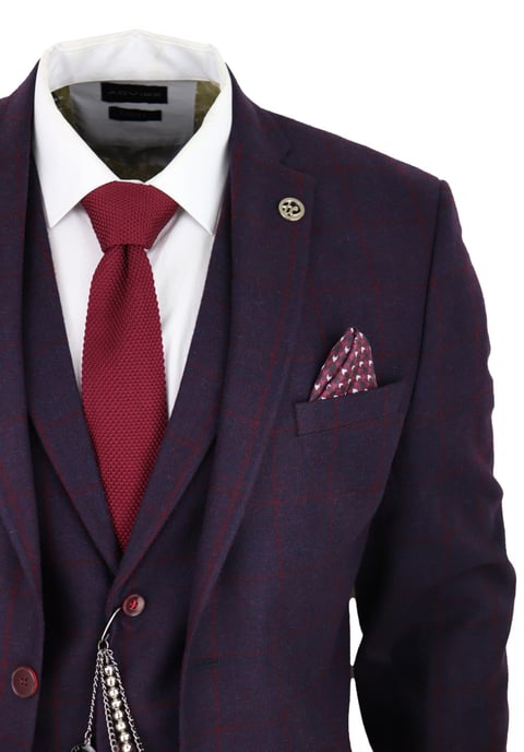 Herren 3-teiliger Tweed-Anzug Pflaume Lila Karomuster Peaky Blinders Klassisch 1920 Gatsby - Image 4