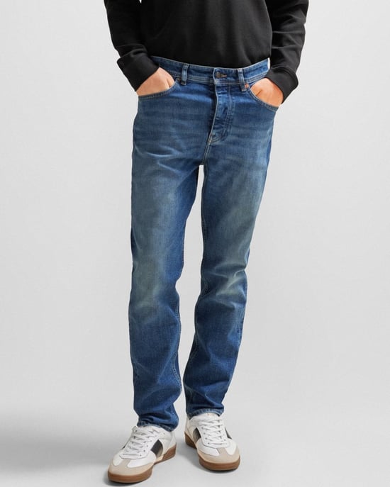 BOSS Orange Taber BC-C Mens Tapered Fit Jeans in Medium Blue Comfort-Stretch Denim NOS