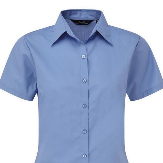 Premier Damen Kurzarm Popeline Bluse / Arbeitshemd (Mittelblau) - Image 2