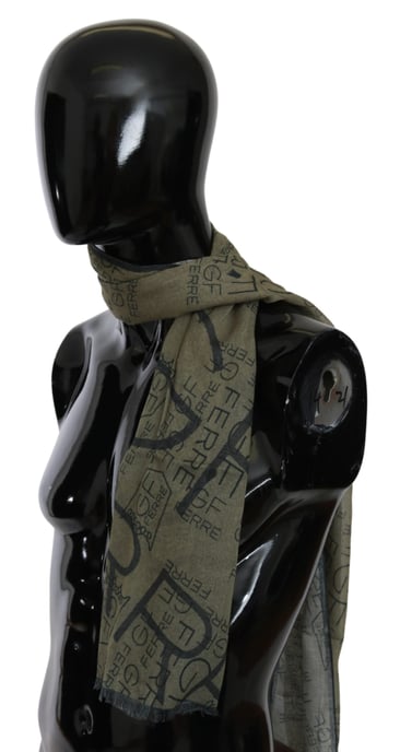 GF Ferre Foulard vert en laine et viscose à motifs pour femme - Image 1
