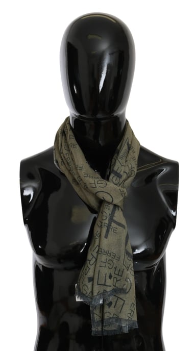 GF Ferre Foulard vert en laine et viscose à motifs pour femme - Image 2