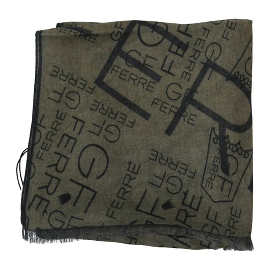 GF Ferre Foulard vert en laine et viscose à motifs pour femme - Image 5