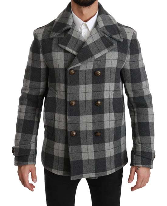 Dolce & Gabbana Veste Manteau en laine cachemire à carreaux gris pour homme - Image 1