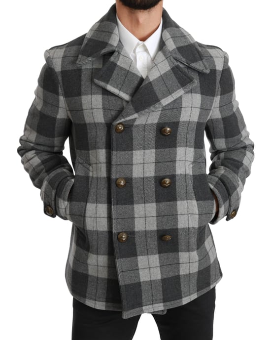 Dolce & Gabbana Veste Manteau en laine cachemire à carreaux gris pour homme - Image 2
