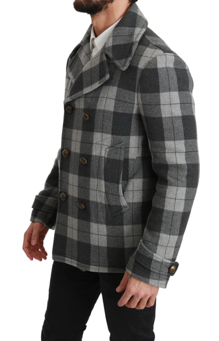 Dolce & Gabbana Veste Manteau en laine cachemire à carreaux gris pour homme - Image 3