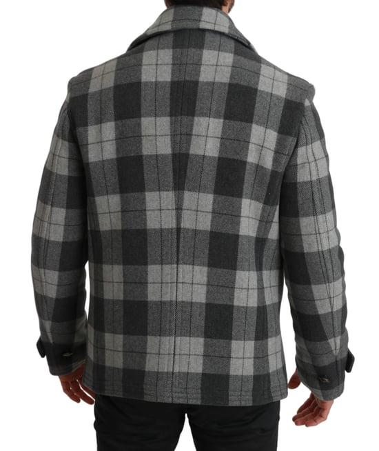 Dolce & Gabbana Veste Manteau en laine cachemire à carreaux gris pour homme - Image 4