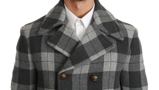 Dolce & Gabbana Veste Manteau en laine cachemire à carreaux gris pour homme - Image 5