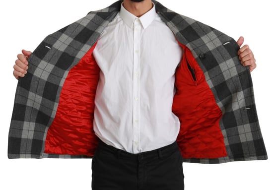 Dolce & Gabbana Veste Manteau en laine cachemire à carreaux gris pour homme - Image 6