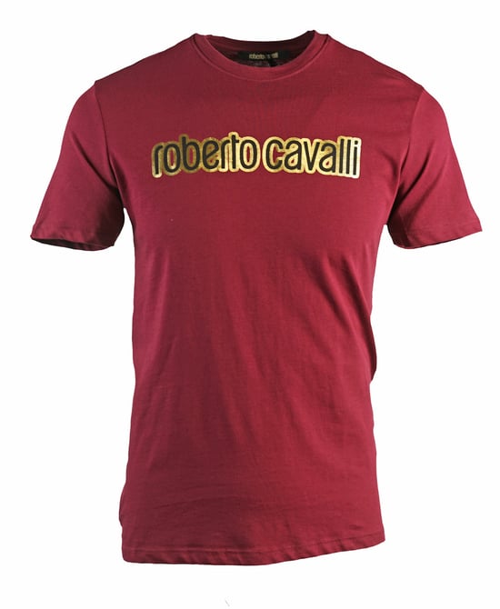 Roberto Cavalli Markenlogo T-Shirt in Burgund - Image 1
