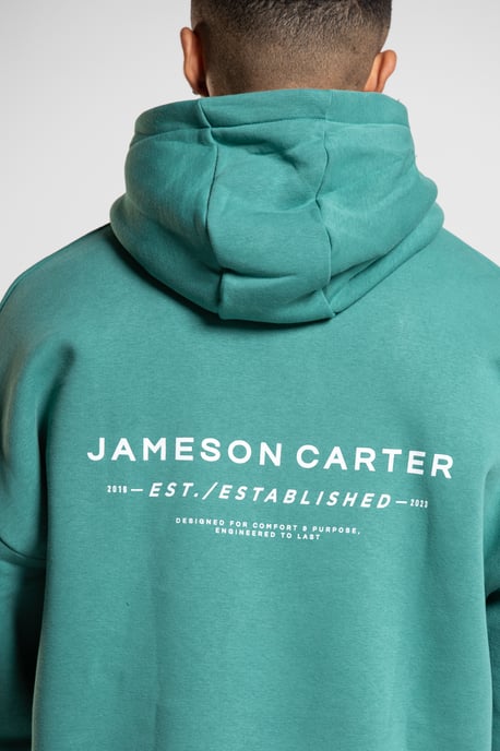 Teal 'Est' Cotton Blend Oversized Hoodie with Kangaroo Pocket