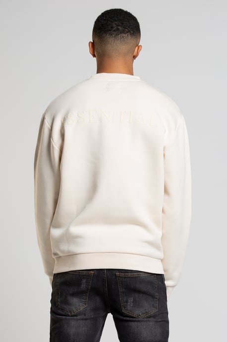 Beige Cotton Blend Crew Neck Long Sleeve Tonal Sweatshirt