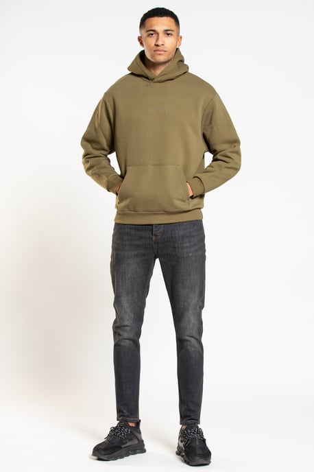 Khaki Cotton Blend Hoodie With Tonal Graphic Prints