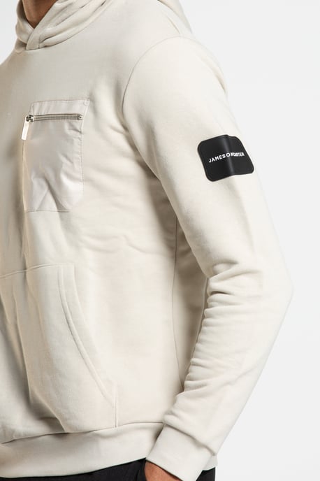 Stone 'Ansdell' Cotton Blend Hoodie with Nylon Pocket Detail