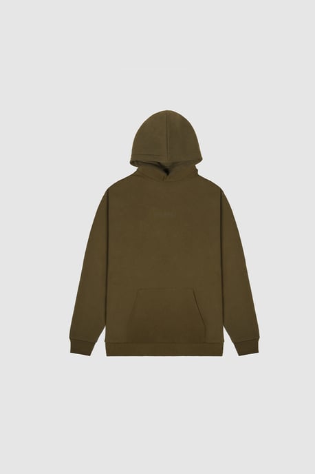 Khaki Cotton Blend Hoodie With Tonal Graphic Prints
