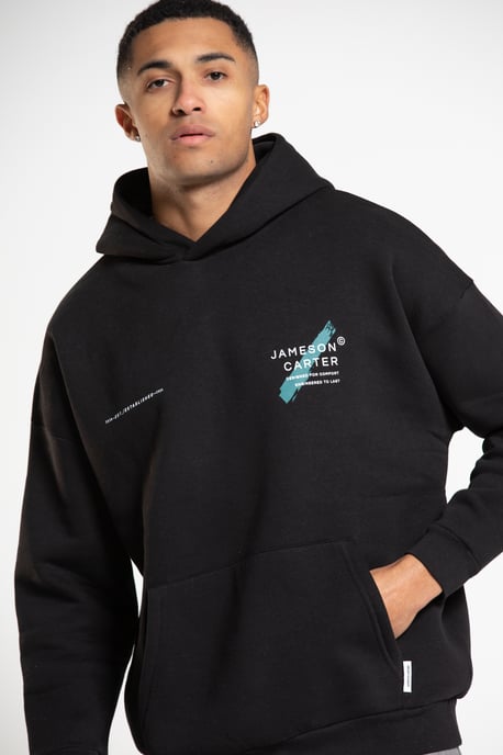 Black 'Est' Cotton Blend Oversized Hoodie with Kangaroo Pocket