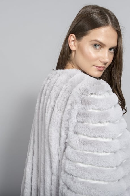 Faux Fur Faux Suede Striped Cape Coat