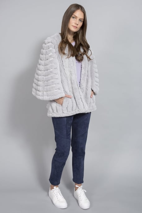 Faux Fur Faux Suede Striped Cape Coat