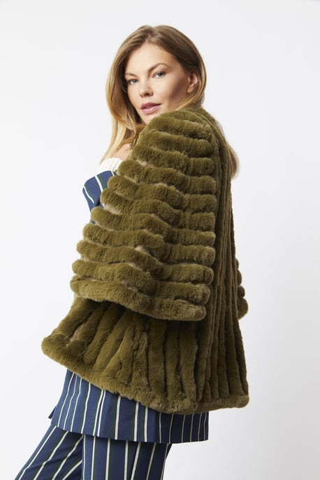 Faux Fur Faux Suede Striped Cape Coat