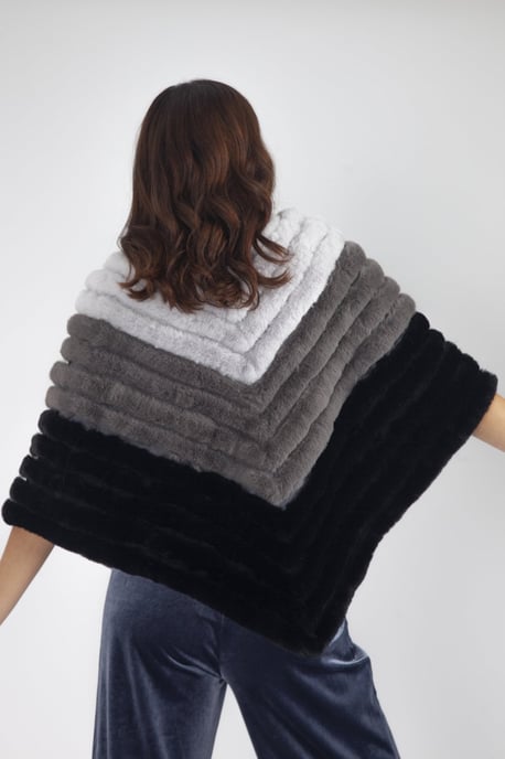 Faux Fur Faux Suede Striped Poncho