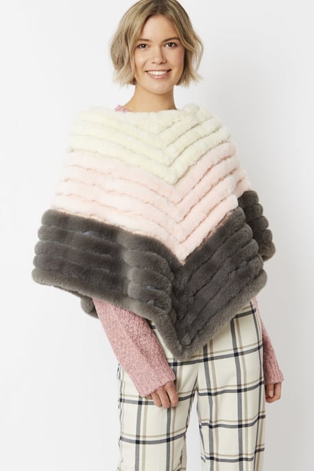 Faux Fur Faux Suede Striped Poncho