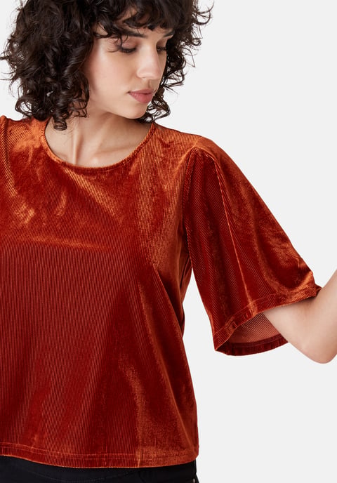 Whisper Short Sleeve Top in Rust Brown