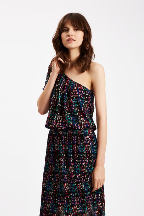 Amorous Polka Dot One Shoulder Dress in Black