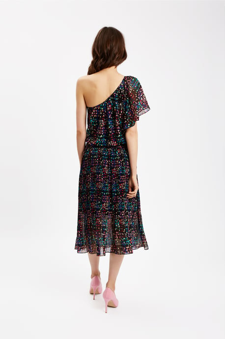 Amorous Polka Dot One Shoulder Dress in Black