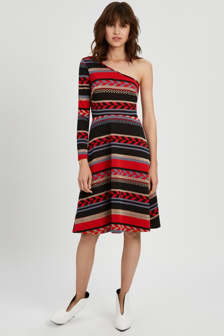 Debbie One Shoulder Midi Party Dress in Red