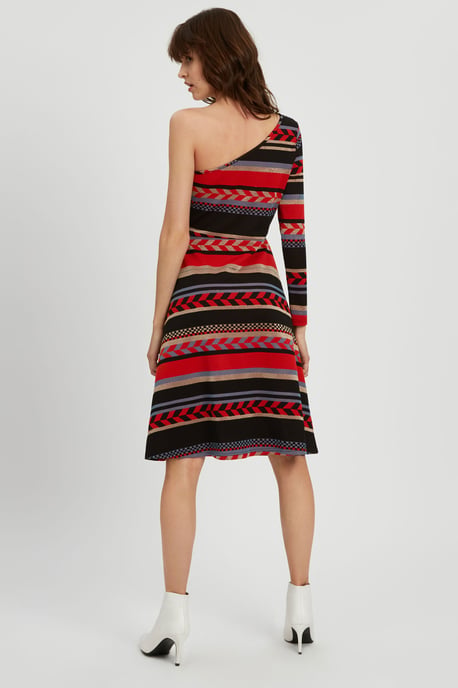 Debbie One Shoulder Midi Party Dress in Red