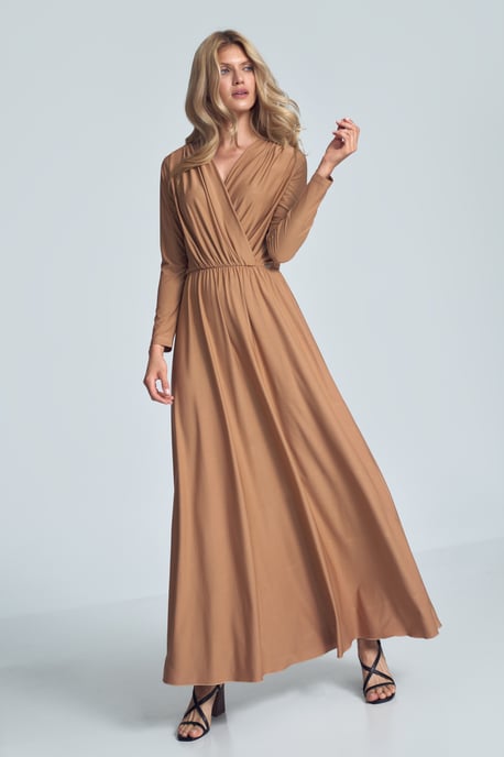 Beige Maxi Dress with Long Sleeves