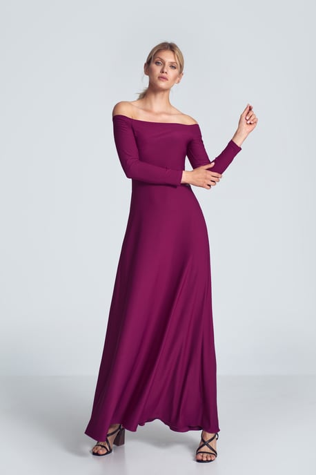 Fuchsia Sensual Maxi Dress with Cold Shoulders
